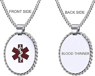 Medical Identification Tag Health Alert Pendant Necklaces for Men Women Stainless Steel Engraved ID Emergency Med Alert Necklace Jewelry