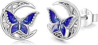 Butterfly Stud Earrings 925 Sterling Silver Celtic Moon Earrings Irish Celtic Jewelry Gifts for Women Girls