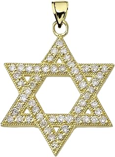 Dazzling Diamond Star of David Pendant in 14k Yellow Gold, No-clasp-type, 22 Inches Length, USA Made, Suitable for Special Occasions and Everyday Wear