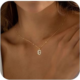 Charm Gold Necklace for Women,14K Gold Silver Simple Modern Pendant Necklaces for Women Cute Hexagon Diamond Crystal Cubic Zirconia Necklace For Women Gold Choker Necklace for Women Mother's Day Gifts Jewelry Gifts