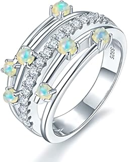 Ethiopian Opal Engagement Ring with Cubic Zirconia Accents for Women and Girls, Sterling Silver Setting, Unique Asymmetrical Design - Perfect Gift for Birthdays and Mother's Day