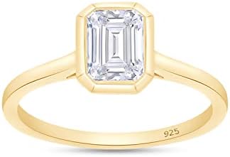 1 Carat 5X7MM Emerald Cut Lab Created Moissanite Diamond Solitaire Engagement Ring for Women in 14k Gold Plated 925 Sterling Silver (Clarity : VVS1, 1.00Ct), Mother's Day Gift For Her