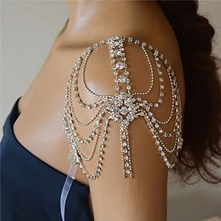 Xerling Rhinestone Body Chain with Swing Tassels and Alloy Clasp, 5-inch Shoulder Chain for Women in Silver - Perfect Summer, Wedding or Beach Jewelry