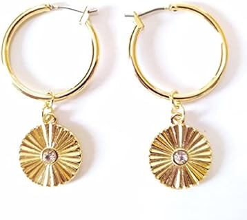 – 2pc Sunburst Charm Drop Hoop Earrings – 16k Gold Plated Boho 2pc earrings for Women and Teens. Hoops Can be Worn Separately