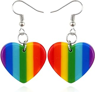 Colorful Acrylic Rainbow Heart LGBTQ Pride Earrings with Resilient Zinc Metal, Lightweight and Charming Design - Ideal LGBT Support Gift