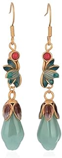 French Wire Back Green Jade Drop Earrings for Women - Handmade Long Dangle Design with Matte 14k Gold-Plated 925 Sterling Silver Hooks - Hypoallergenic, Perfect Jewelry Gift