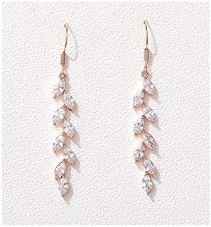 SWEETV Marquise Wedding Dangle Earrings for Brides Bridesmaid, Crystal Long Bridal Earrings for Women Prom