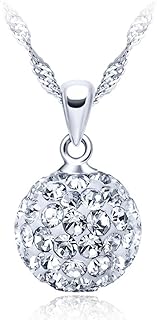 925 Sterling Silver Austrian Crystal Snowball Pendant Disco Ball Necklace for Women