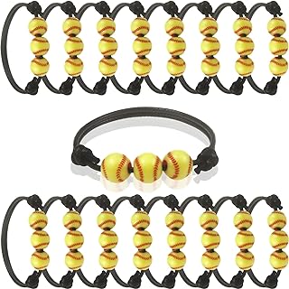 Allparty Adult Softball Charm Bracelet in Acrylic with Braided Rope Design - Pack of 16 Black Wristbands