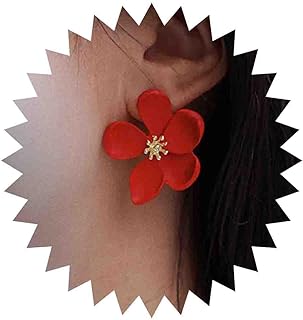 Yheakne Boho Resin Flower Earrings Red Flower Stud Earrings Vintage Acrylic Flower Earrings Large Red Floral Petals Earrings Jewelry for Women and Girls