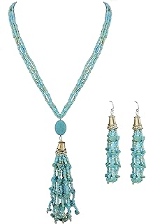 Coiris Simulated Turquoise Beads Strand Statement Necklace for Women with Earrings
