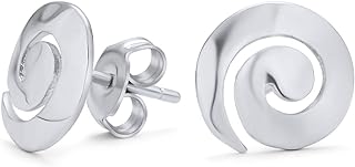 Boho Hammered Geometric Round Labyrinth Spiral Swirl Small Stud Earrings For Women Teen Yellow 14K Gold Plated .925 Sterling Silver