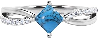 Women's Princess-cut Turquoise Engagement Ring with Split Shank Design in 925 Sterling Silver/10K/14K/18K White Gold
