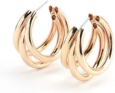 Chunky Gold Hoop Earrings for Women – 14K Gold Plated or Silver Large Triple Hoop Earrings – 1.40" Diameter - Multiple Strands in One Earring – Split Hoop Earrings - Open Hoops - Jewelry Gifts for Women