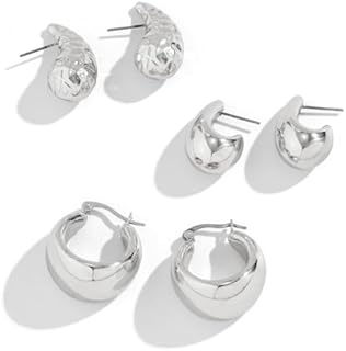 Gold Chunky Hoop Earrings Set for Women Geometric Bean Earrings Large Drop Earrings Gold Plated Waterdrop Earrings for Women