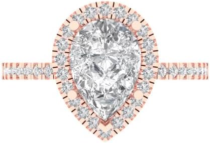 Pear Cut Simulated Diamond Engagement Ring in 18K Rose Gold, 2.40 Carat Bridal Anniversary Band, Luxurious Halo Solitaire Design