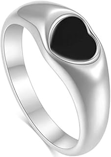Stainless Steel Black Heart Signet Promise Anniversary Statement Engagement Wedding Ring