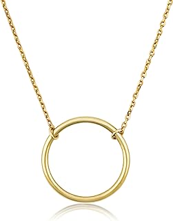 Max + Stone Women's 10k Yellow Gold Adjustable Open Circle Pendant Necklace, 15mm Diameter - Real Gold Elegant Pendant with 16-18 Inch Versatile Chain Length