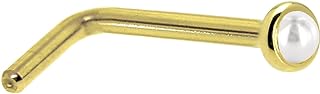 Body Candy Solid 14k Yellow Gold 2mm White Cultured Pearl L Shaped Nose Stud Ring 18 Gauge 1/4"