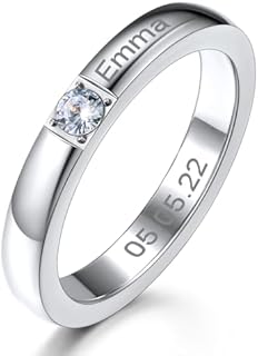 Stackable Birthstone Rings for Women, Personalized Birthstone Names Band Engraved Stacking Ring for Mother Daughter Wife Grifriend Birthday Gifts Mother's Day Jewelry (Size 5-11)