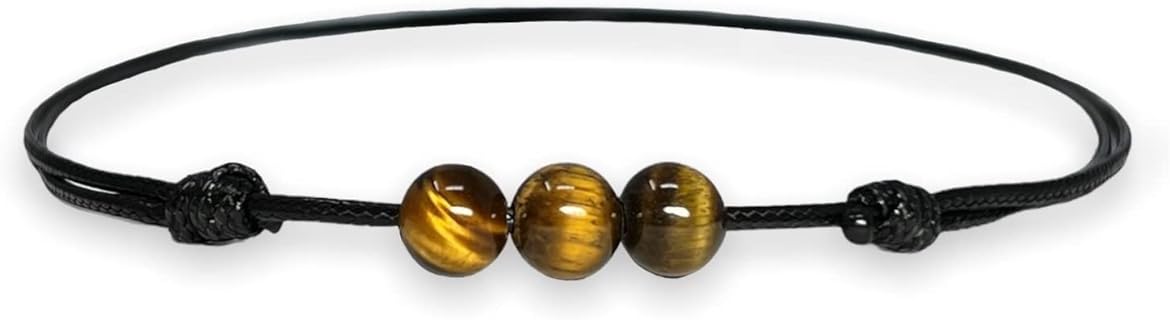 Unisex Tigers Eye Bead Choker Necklace with Adjustable Wax Cord, USA Handmade Courage-Infusing Pendant - Ideal for Men & Women