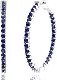 Hoop Earrings, Eternity Earrings with 62 Colored Gemstones, Birthstone Eternity Earrings Women, 925 Sterling Silver Women's Jewelry with Push Back Closure, 1.73”