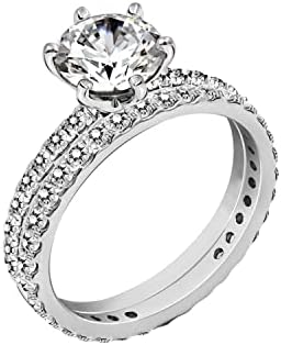 Amazon Essentials Platinum or Gold Plated Sterling Silver Round Ring Set made with Infinite Elements Zirconia (previously Amazon Collection)