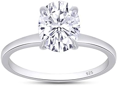 Oval Cut Lab Created Moissanite Diamond Solitaire Engagement Ring For Women In 14k Gold Plated 925 Sterling Silver (Clarity : VVS1, 1.30 CT To 2.50 CT), Mother's Day Gift For Her