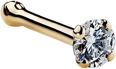 FreshTrends Diamond Nose Stud 14K Yellow Gold Nose Ring Bone 20 Gauge I1 Clarity