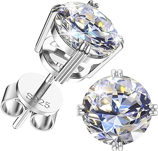 UHIBROS Moissanite Earrings 18k White Gold Sterling Silver Earrings Diamond Earrings D Color VVS1 Clarity Lab Created Hypoallergenic Stud Earrings for Women Men Jewelry Gift for Girls 0.3ct-2.0ct