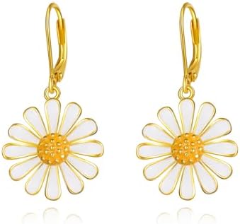 925 Sterling Silver Daisy Dangle Earrings with French Clip Back - Elegant Flower Design Jewelry for Women