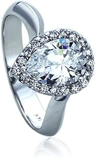Solid 14K White Gold 2 Carat Pear Cut CZ Stone Halo Wedding Engagement Ring (Size 5 to 9)