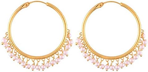 Crunchy Fashion Bollywood Stylish Traditional Indian Jewelry Meenakari Jhumka Earrings for Women (Pearl Hoop)