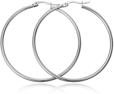 Women's Hypoallergenic Surgical Stainless Steel 50mm Diameter Heart Hoop Earrings with Hinged Hoop Design-Finding