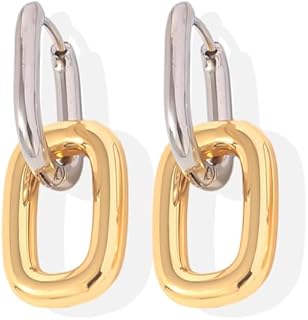 Paperclip Earrings for Women Trendy Chain Link Earrings Chunky Silver Earrings Double Hoop Earrings Mixed Metal Earrings Square Earrings Dainty Jewelry for Women Girls