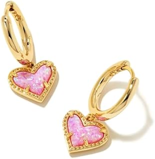 Kendra Scott Ari Heart Huggie Earrings in 14k Gold-Plated Brass, Bubblegum Pink Opal, Fashion Jewelry for Women