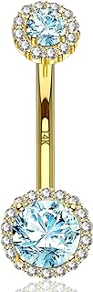 14K Gold Belly Button Ring with Cubic Zirconia, Ideal Navel Piercing Jewelry for Women and Teens, Sparkling Halo Design