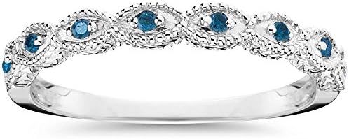 P3 POMPEII3 1/10 cttw Vintage Blue Diamond Wedding Ring 14K White Gold
