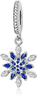 Luluadorn Snowflake Charm Compatible with Pandora Charm Bracelet Christmas Family Winter Frozen Gift Blue CZ Dangle Silver Birthday