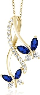 Gem Stone King 18K Yellow Gold Plated Silver Marquise Blue Created Sapphire Butterfly Pendant Necklace For Women (1.21 Cttw, with 18 inch Chain)