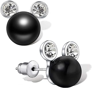 HERAYLI Mickey Mouse Pearl Stud Earrings For kids Girls Women,Made with Crystal Lovely Earrings Gift Jewelry 925 Sliver Post Not allergic