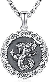 Handmade Sterling Silver Snake Pendant Necklace with Rolo Chain – Vintage Embossed Animal Medallion Design – Ideal Gift for Men and Boys