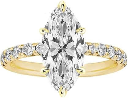 S925 Silver Clasp Marquise Engagement Ring, Simulated Diamond Chain Promise Ring for Women, Cubic Zirconia, Elongated Design