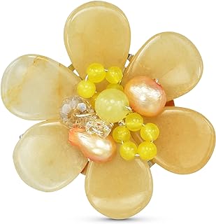 Handcrafted Floral Daisy Pin with Colorful Jade, Agate, and Crystal Embellishments for Women - AeraVida Vintage Style Brooch