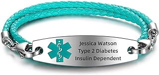 MAXZOOL Free Engraving Medical Alert Bracelets for Women Men with Rolo Leather Rope | Medical ID Interchangeable Replacement Bracelet | Stainless Steel Personalized Medical ID Tag