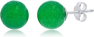 Sterling Silver Natural Jade Stud Earrings with Push Back for Women - Unique Handcrafted Design