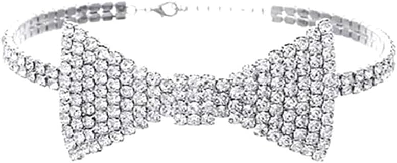 Sparkly Rhinestone Crystal Beaded Bowknot Choker Necklace Bow Tie Tennis Chain Collar Necklace for Women Girl Teen Party Ball Prom Nightclub Bar Wedding Costume Jewelry