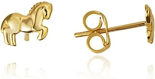 14K Yellow Gold Horse Stud Earrings - Unique Symbolic Design for Horse Lovers - Premium Quality Earrings with Equestrian Charm