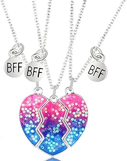 LICHUANUK Collier d'amitié pour 3 avec pendentifs cœur, chaîne en argent sterling et fermoir mousqueton, parfait cadeau pour filles et garçons