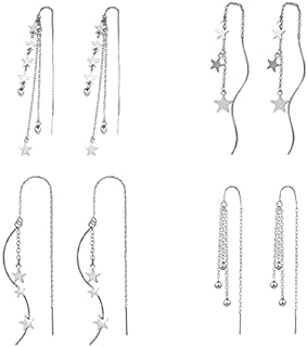Silver Star Drop Earrings with French Wire for Women - Dangling Minimalist Threader Design